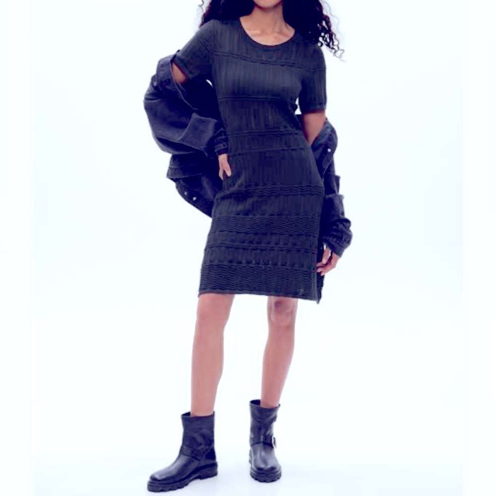 GAP Pointelle Knit Mini Sweater Dress Moonless Night Short Sleeve NWT 2023-LP